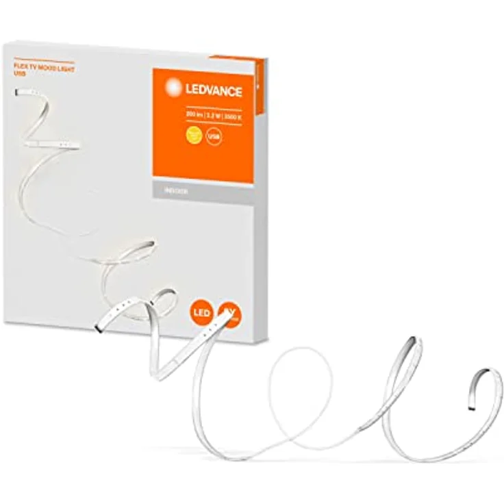 LEDVANCE TV LED Strips 1m mit USB Anschluss, 3500K, Hintergrundbeleuchtung für Fernseher, Beleuchtung für Bilder, Lichtband selbstklebend, TV Surround FLEX Strips, Weiß – Bild 1