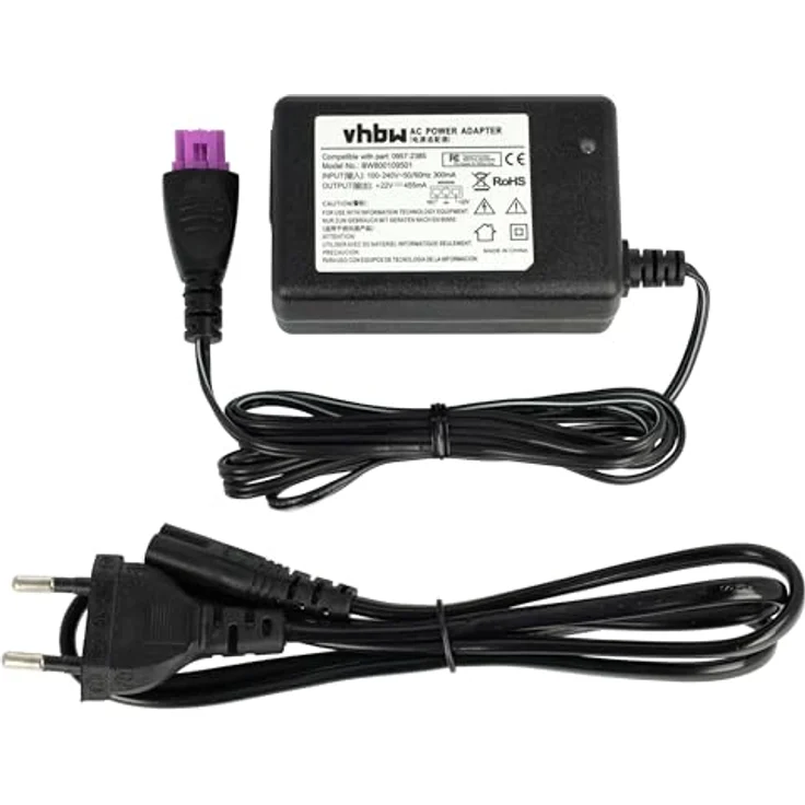 vhbw Netzteil kompatibel mit HP Deskjet 2544/2549, AC/DC Adapter mit Euro-Stecker, 200 cm, schwarz – Bild 2