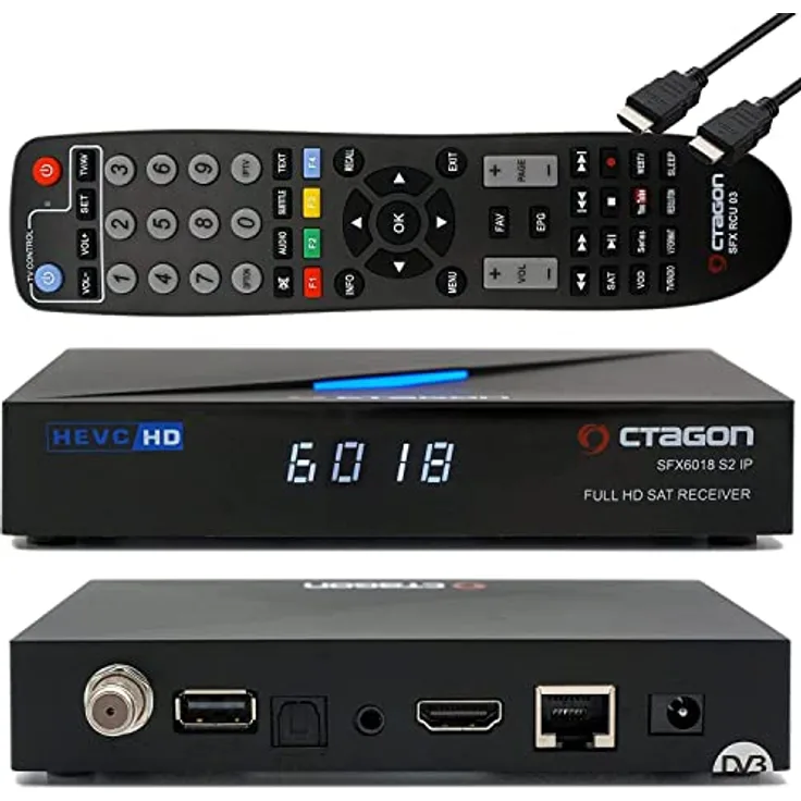 OCTAGON SFX6018 S2+IP 1x DVB-S2 HD H.265 HEVC, E2 Linux Smart Receiver, Satelliten Receiver, Aufnahmefunktion, Kartenleser, YouTube, Web-Radio, HDMI, schwarz