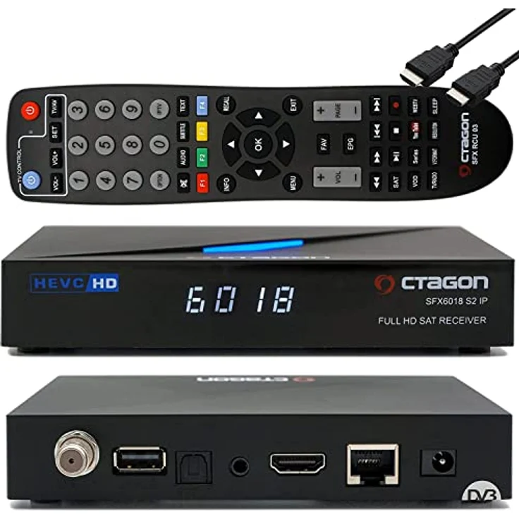 OCTAGON SFX6018 S2+IP 1x DVB-S2 HD H.265 HEVC, E2 Linux Smart Receiver, Satelliten Receiver, Aufnahmefunktion, Kartenleser, YouTube, Web-Radio, HDMI, schwarz – Bild 1