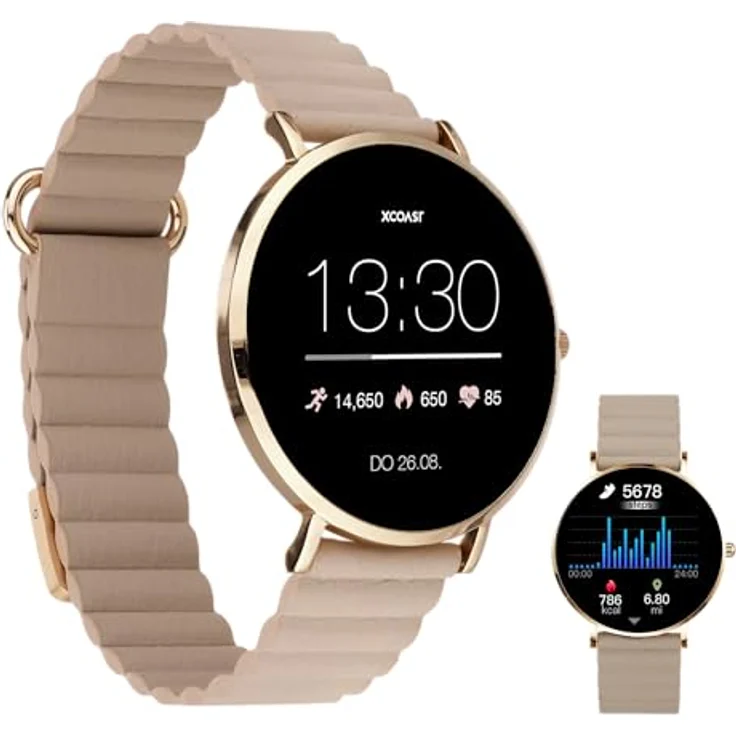 XCOAST SIONA 2 Wave Sand Flache Smartwatch - 40mm Durchmesser, 1,32" AMOLED, Wasserdicht, Puls, Blutdruck, Blutsauerstoff, 21 Sportmodi, 7 Tage Akku, iOS & Android – Bild 1