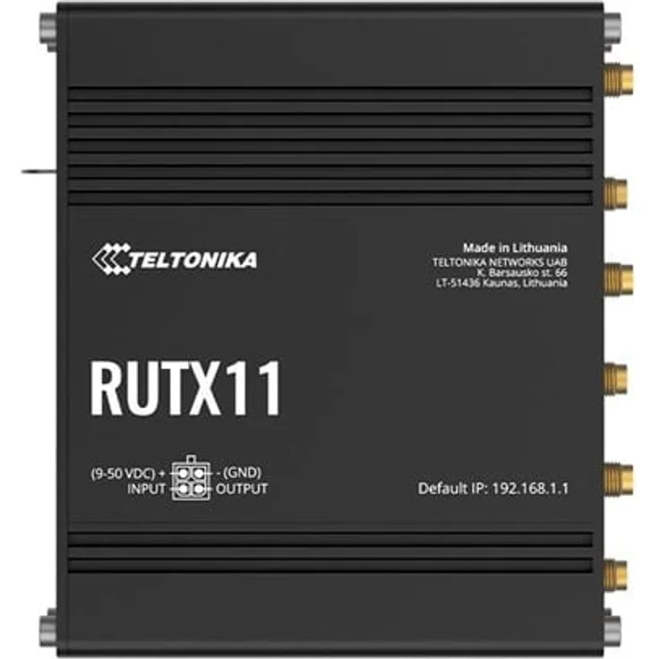 Teltonika RUTX11 Industrial Cellular Router, 4-Port-Switch, 1GbE, Bluetooth 4.0 LE, Wi-Fi 5, Dual-Band, 3G/4G, Standardpaket mit US PSU