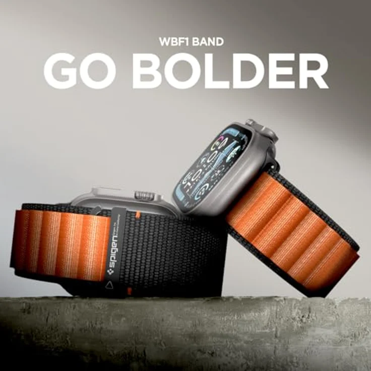 Spigen Basis-Stoffarmband mit Hakenverschluss, kompatibel mit Apple Watch Ultra 2/1 49mm, Serie 11/10 46mm, 9/8/7 45mm, SE2/SE/6/5/4 44mm - Schwarz Orange, hochwertiges und bequemes Design für ganztägigen Tragekomfort – Bild 3