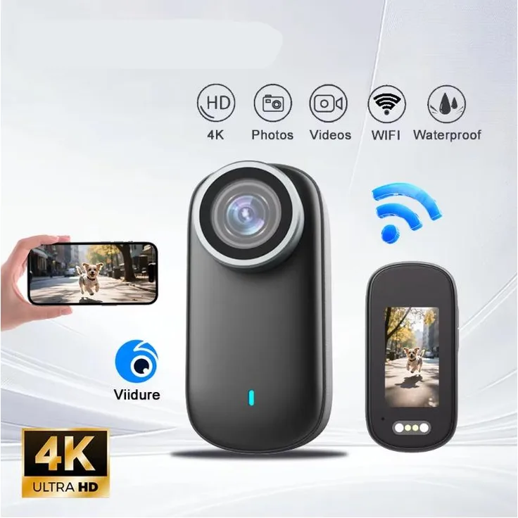 Exlene 4K-WLAN-Mini-Actionkamera, tragbare Camcorder mit spritzwasser- und staubgeschütztem Design, inkl. magnetischem Kugelkopf und 3 Stunden Akkulaufzeit