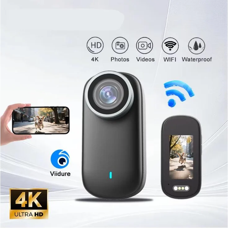 Exlene 4K-WLAN-Mini-Actionkamera, tragbare Camcorder mit spritzwasser- und staubgeschütztem Design, inkl. magnetischem Kugelkopf und 3 Stunden Akkulaufzeit