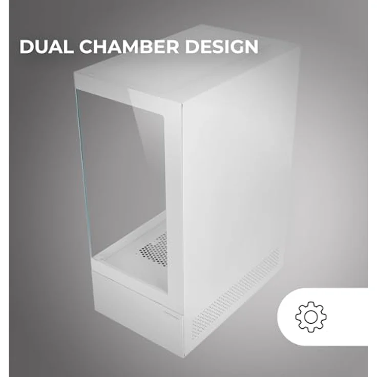 Mars Gaming MC-XO, ATX Semitorre mit Doppeltem Tempered Glass, FRGB 120mm Lüfter, Doppelkammer-Design, Weiß – Bild 4