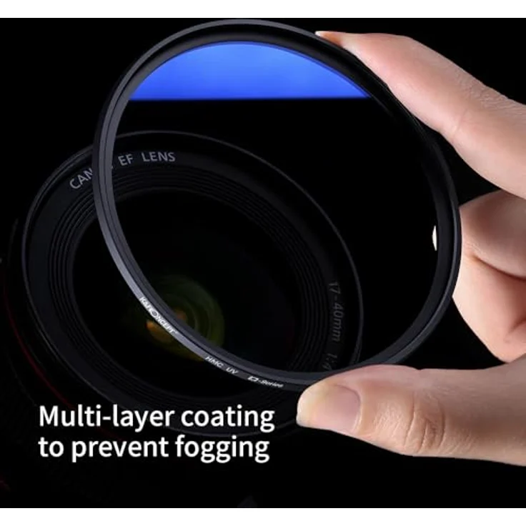 K&F Concept MC UV Filter 77mm, antireflektierend blauschichtend, 94% Lichtdurchlässigkeit, ultradünner Rahmen – Bild 7