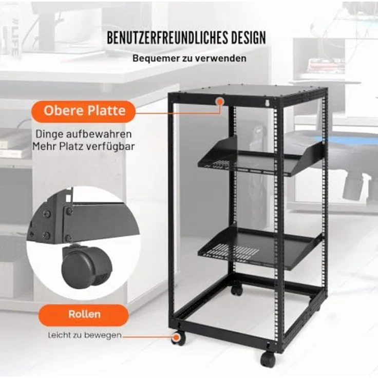 VEVOR 20U Server-Rack mit offenem Rahmen, freistehendes/wandmontiertes 4-Pfosten-AV-Rack mit Rollen, einstellbare Tiefe 23-40 Zoll, Tragfähigkeit 500 lbs, Carbonstahl – Bild 5