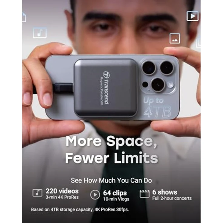 Transcend ESD420, Externe SSD mit 1 TB Speicher, Grau, ultraschnelle Übertragungsgeschwindigkeit bis zu 20 Gbps, kompatibel mit MagSafe iPhone-Modellen – Bild 7