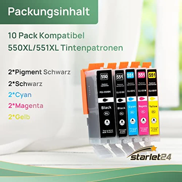 D&C 10er-Set D&C Tintenpatronen ersetzt Canon 550/551 (BK/PB/C/M/Y) – Bild 2