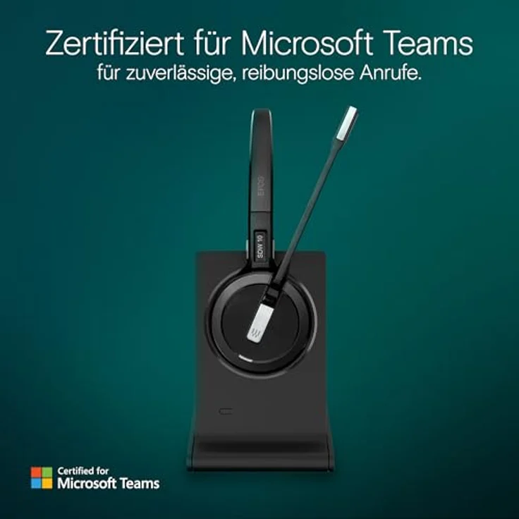 EPOS Impact 5000 Go MS 3-in-1, Professionelles DECT Wireless Headset mit Geräuschunterdrückungs-Mikrofon, Microsoft Teams Zertifiziert, 135 m Reichweite, Faltbare Ladestation & USB-A Dongle – Bild 4