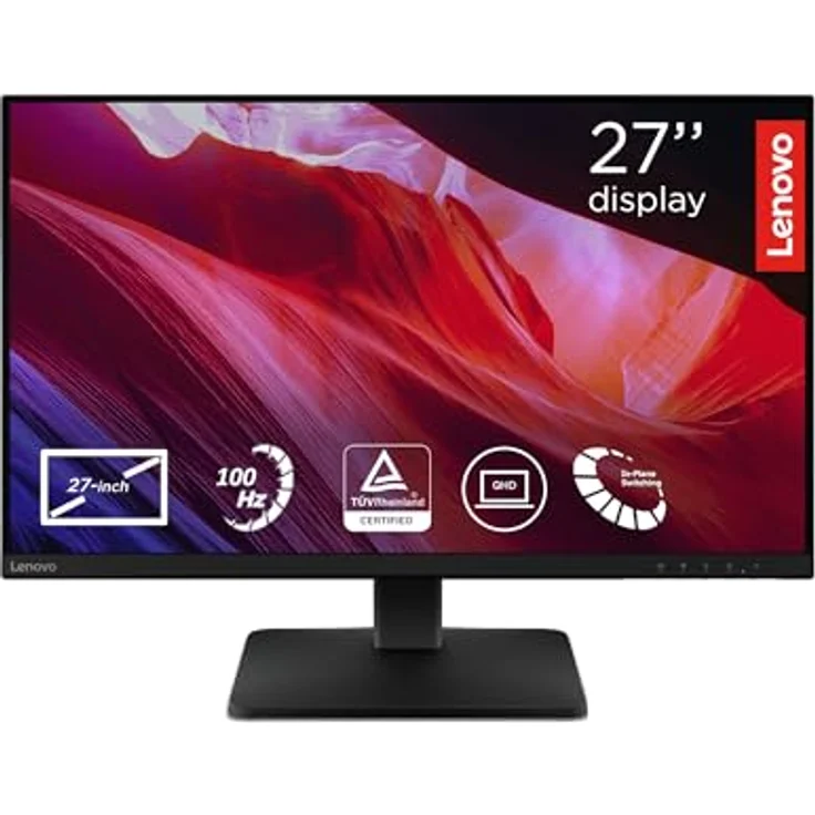 Lenovo L27qe, 27" QHD WLED Monitor mit 2560x1440, 100 Hz, 4ms Reaktionszeit, IPS-Panel, HDMI, DisplayPort, TÜV Eye Comfort, entspiegelt, Raven schwarz – Bild 1