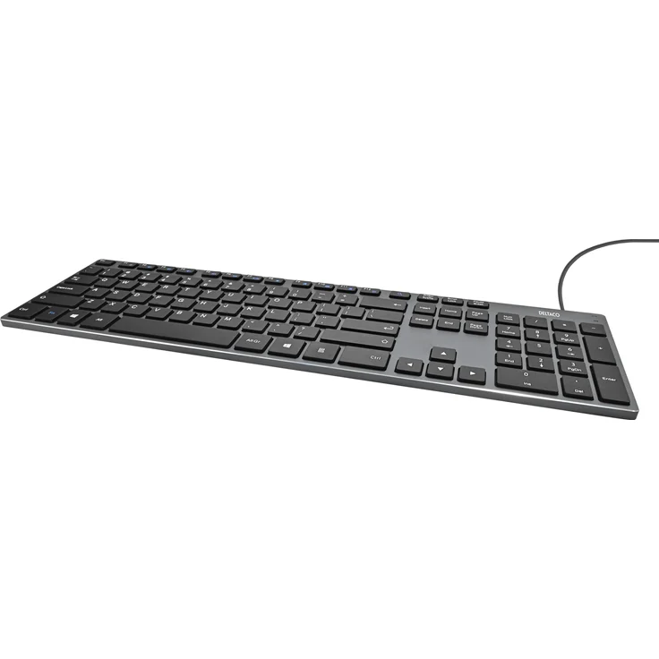 Deltaco TB-801-US, Kabelgebundene QWERTY-Tastatur mit Scherenschaltern, Schwarz
