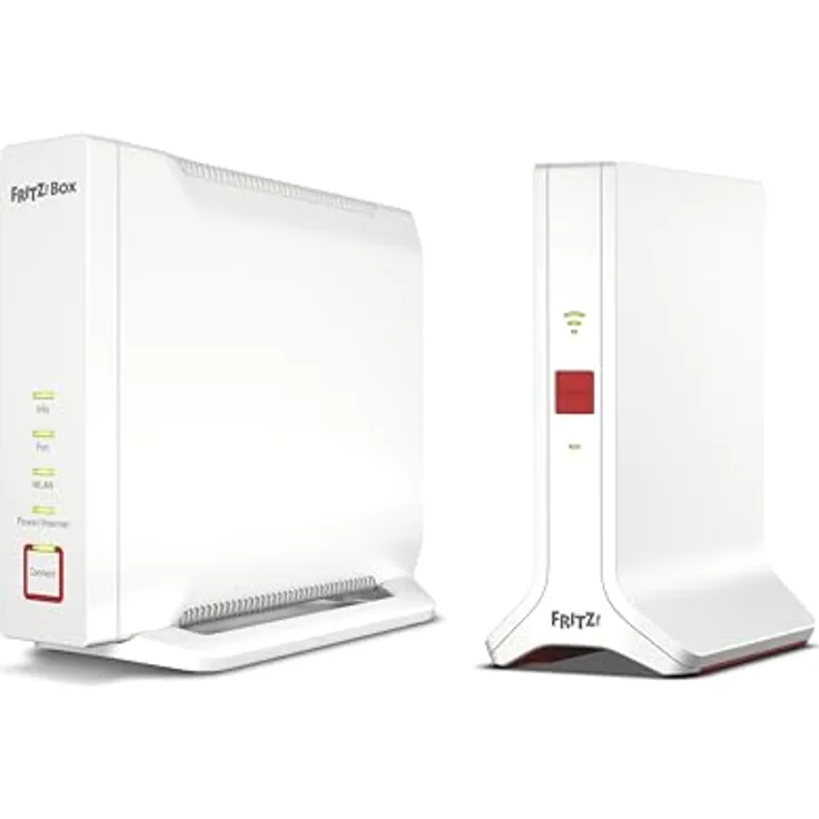 AVM Fritz! Internationales Netz-Set, WiFi 6 Triband mit bis zu 6 Gbit/s (2.400 Mbit/s + 2.400 Mbit/s + 1.200 Mbit/s), 2,5 WAN Gigabit, spanische