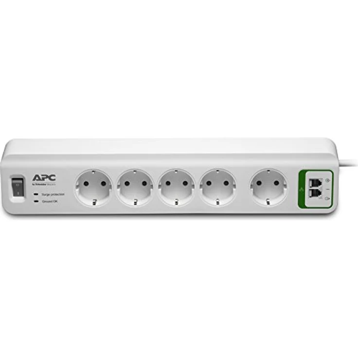 APC Surge Protector - PM5T-GR - Steckdosenleiste mit Überspannungsschutz (5-fach Stecker Schuko, schaltbar, 2 Telefon-Schutz-Ausgänge - Farbe: weiß) – Bild 3