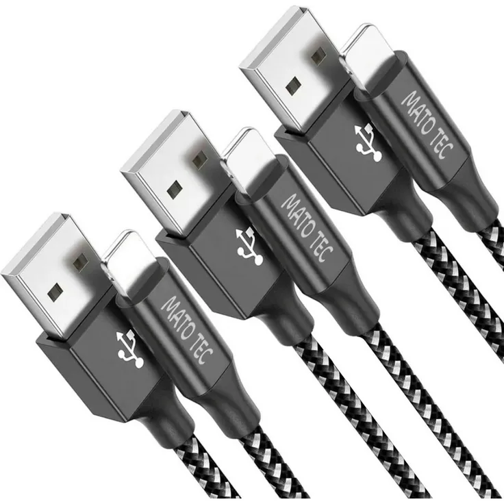 Alpha Electronics iPhone zu USB A Datenkabel, Lightning, 300 cm, Schnellladung, geflochtenes Nylon, kompatibel mit iPhone 12/11/X/8, hohe Qualität