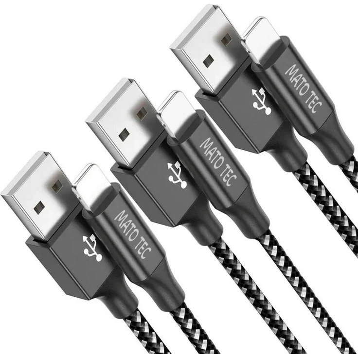 Alpha Electronics iPhone zu USB A Datenkabel, Lightning, 300 cm, Schnellladung, geflochtenes Nylon, kompatibel mit iPhone 12/11/X/8, hohe Qualität
