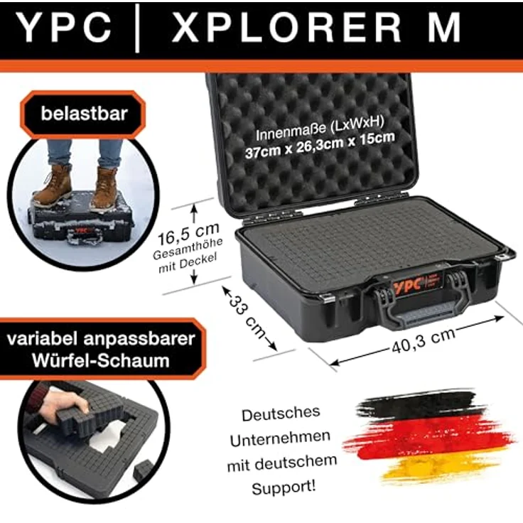 YPC Xplorer Case M Outdoor Case, Fotokoffer wasserdicht, Kamera Hardcase, Drohnen Transportkoffer - 40cm x 33cm x 16,5cm – Bild 2
