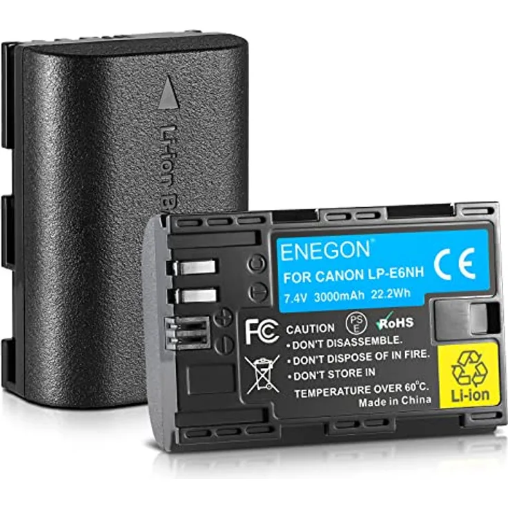 ENEGON LP-E6NH Li-Ion-Akku, 3000 mAh, Ersatzakku für Canon EOS R, R5C, 5D Mark II-IV, 5DS, 6D, 7D, 80D, 70D, XC10, XC15