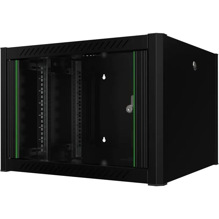 Logon RWP07U56BL Serverschrank, 10.86 HE, 19 Zoll Rack, antistatische Glastür, schwarz, passive und optionale aktive Belüftung, abnehmbare Seitentüren, Kabeldurchführungen
