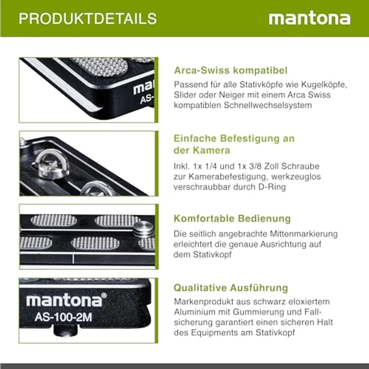 Mantona Schnellwechselplatte Arca Swiss, 100 mm schwarz – Bild 5