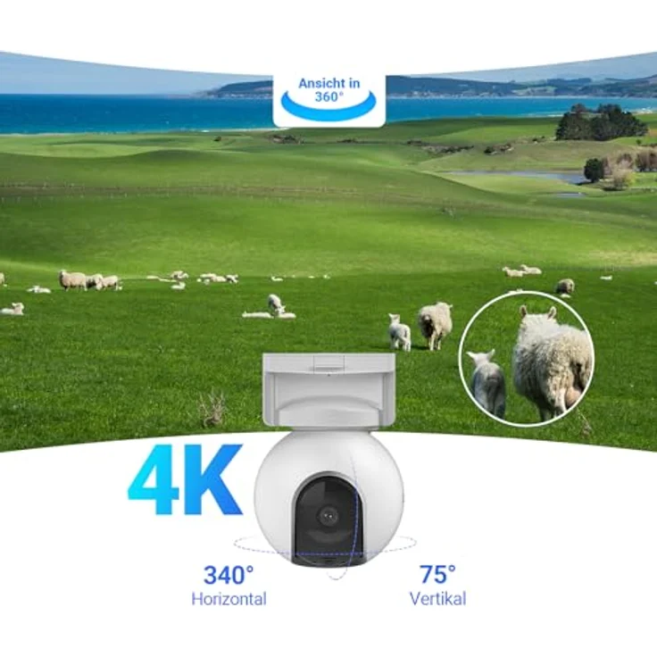EZVIZ EB8 Pro, 4K 4G LTE Solar Überwachungskamera Aussen, 360° PTZ, 10.400mAh Akku, kabellos, Farbnachtsicht, Person/Auto/Tiererkennung, 2-Wege-Audio, mit 8W Solarpanel – Bild 3