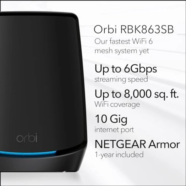 Netgear Orbi WiFi 6 Mesh WLAN System (RBK863SB), AX6000, Triband Mesh, Abdeckung von bis zu 540 m², Armor Abonnement – Bild 2