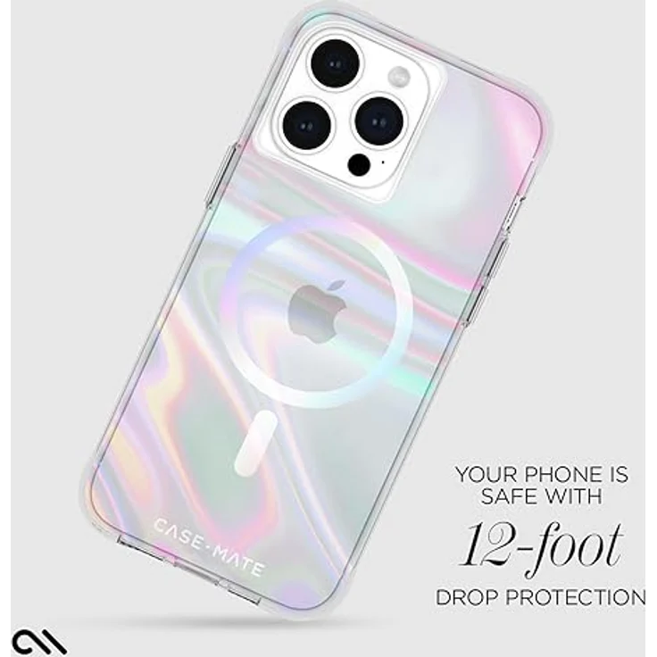 Case-Mate Soap Bubble Mag-Safe Case Schutzhülle kompatibel mit Apple iPhone 15 Pro Max Hülle Regenbogen (Farbwechsel-Effekt, 3 m Fallschutz, Integrierter Mag-Safe-Ring) - Transparent/Schillernd – Bild 3