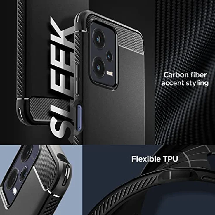 Spigen Rugged Armor Hülle Kompatibel mit Xiaomi Redmi Note 12 5G / Poco X5 5G -Schwarz, Einfarbiges TPU mit Prägung im Karbon Look – Bild 4