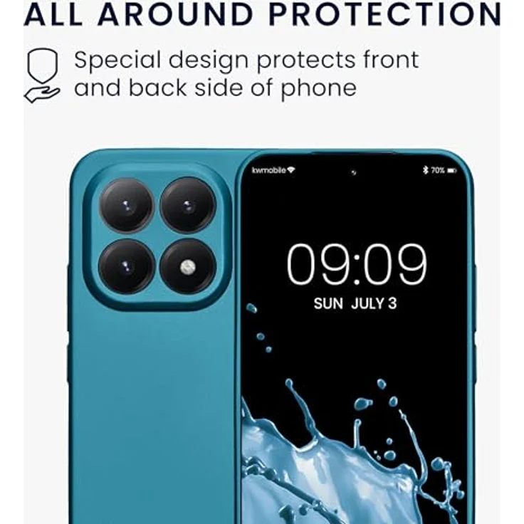 kwmobile Handyhülle kompatibel mit Xiaomi 15T, weiche Silikon Case in Metallic Karibikblau, reißfest und rutschfest – Bild 5