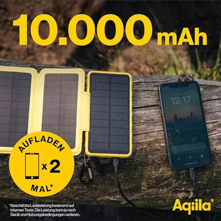 Aqiila Solar Powerbank Powerbird BS10, 20 W, 10.000mAh, USB-A, USB-C, gelb - Solar Powerbank mit 10.000mAh, 20W Power Delivery (PD) Technologie und IP54-Zertifizierung – Bild 2