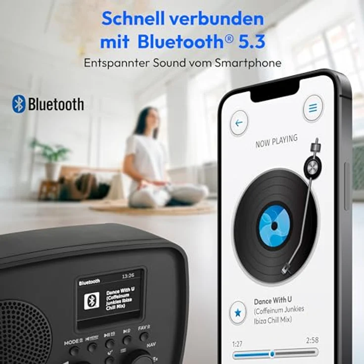 MEDION DAB Plus Radio DRE-1, DAB+ und UKW, Bluetooth 5.3, Radiowecker mit Tropfwasserschutz, Teleskopantenne, Schlummerfunktion, ASA-Notfallwarnsystem, schwarz – Bild 5