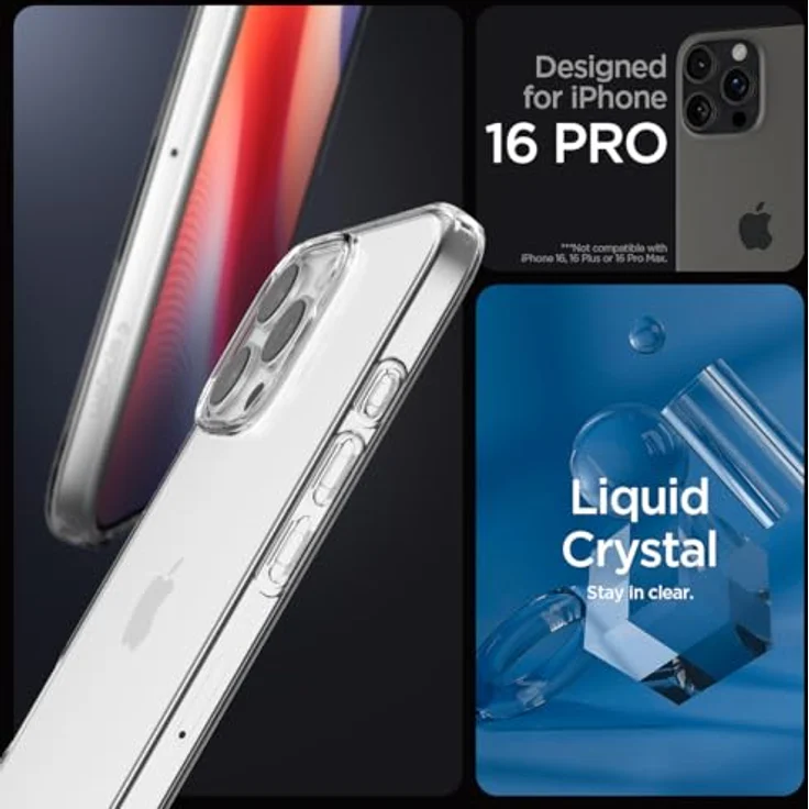 Spigen Liquid Crystal Hülle Kompatibel mit iPhone 16 Pro -Crystal Clear, Transparentes TPU Material, Schutzrand für Display und Kamera, Air Cushion und Mikro Punkt Technologie – Bild 2