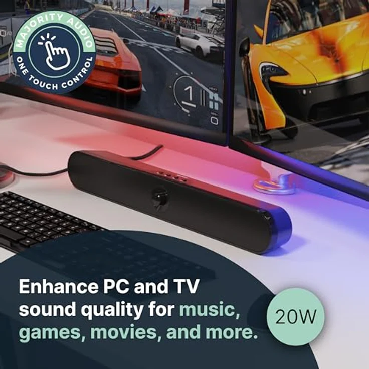 MAJORITY Atlas | Tragbare Bluetooth-Soundbar für PC | 20W Computer Lautsprecher für Laptop | Wiederaufladbare Batterie mit 8 Stunden Laufzeit | PC Boxen mit USB, SD-Karte, AUX und Kopfhöreranschluss – Bild 4