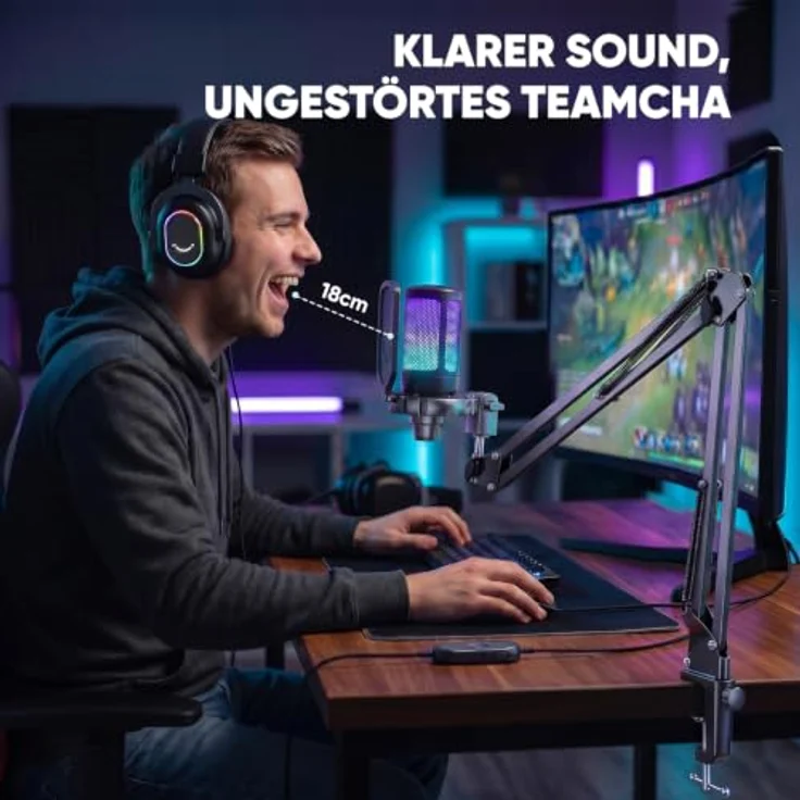 FIFINE Gaming Mikrofon PC, USB Typ A/C mit Stummschalttaste, RGB-Beleuchtung, für Podcast und Streaming, kompatibel mit MAC, PS4, PS5 – Bild 2