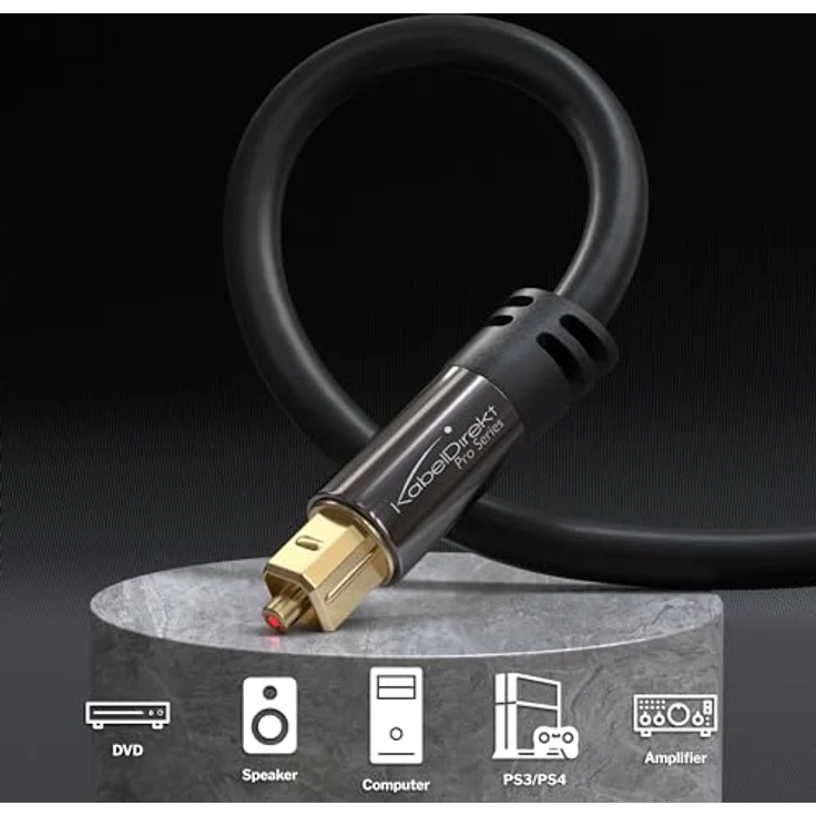 KabelDirekt - Optisches Kabel-Toslink Kabel - 12,5m - (optisches Digitalkabel Toslink auf Toslink, Audiokabel zur Verbindung von Soundbar, Stereoanlage, Heimkino, Xbox One & PS4) - PRO Series – Bild 2
