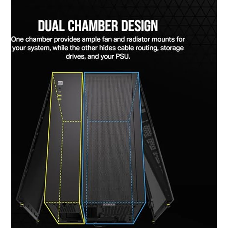 CORSAIR 2500X mATX PC-Gehäuse Aus Gehärtetem Glas - Ohne Lüfter - Zweikammer-Design - Große Kühlungsflexibilität - Kompatibel Mit Reverse Connection Motherboards - Schwarz – Bild 3