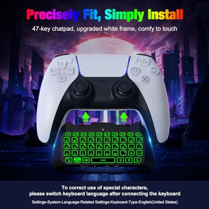 MoKo RGB Hinterlicht Tastatur für PS5-Controller, Bluetooth Kabellos mit integriertem Lautsprecher und 3,5-mm-Audiobuchse, schwarz – Bild 5