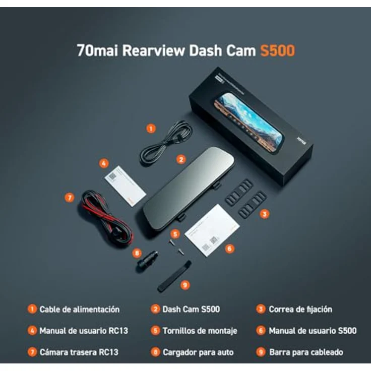 70mai S500 Spiegel Dashcam (WLAN (Wi-Fi), Mit 1080P Rückfahrkamera, 9.35'' IPS TouchScreen, IMX675 Bildsensor, G-Sensor, HDR) – Bild 7