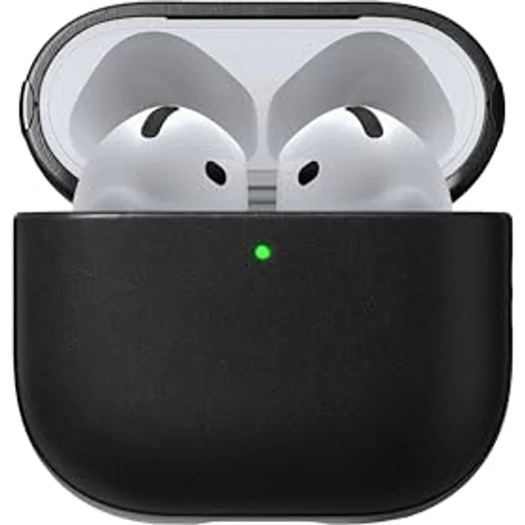 NOMAD Modern Leather Case für Airpods 4, robuste Schutzhülle aus Polycarbonat und Echtleder mit gummierten TPE-Bumper, schwarz – Bild 3