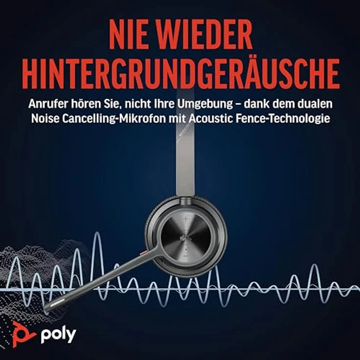 Poly Voyager 4320 UC-Headset, Schnurlos mit Noise Cancelling-Mikrofon, Bluetooth, kompatibel mit Teams und Zoom, inklusive Ladestation und Tragetasche – Bild 3