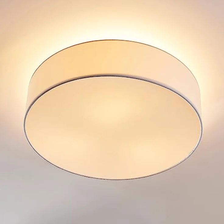 Lindby Textil Deckenleuchte rund 50 cm, Deckenlampe Stoff weiß, blendfreies Licht, 3x E27 max. 60W, Design-Highlight – Bild 4