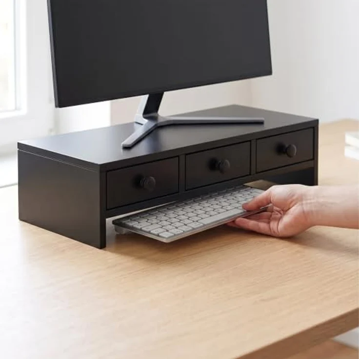 relaxdays Monitorständer mit 3 Schubladen, ergonomische Bildschirmerhöhung für Büro und Home Office, schwarz – Bild 7