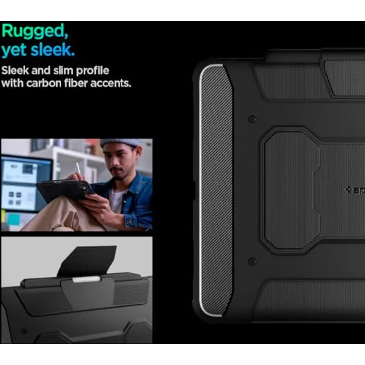 Spigen Rugged Armor Pro Hülle für iPad Pro 13 Zoll 7.Generation M4 (2024) - Schwarz, Stilvolles Design, Air Cushion Technologie und integrierter Ständer – Bild 3