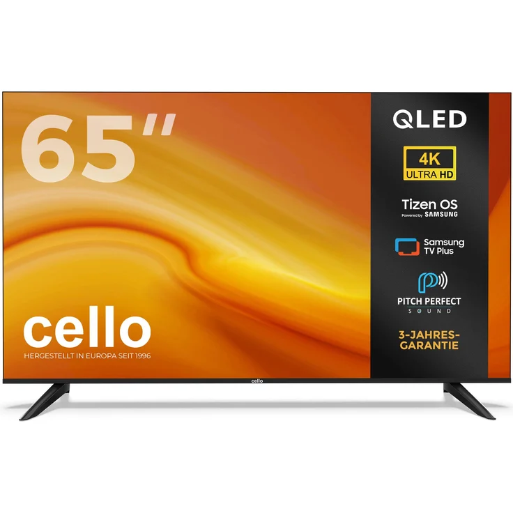 CELLO CQ6525TZ, 65 Zoll QLED 4K UHD Smart LED Fernseher mit Pitch Perfect Sound, Triple-Tuner, WLAN, Bluetooth und Tizen OS