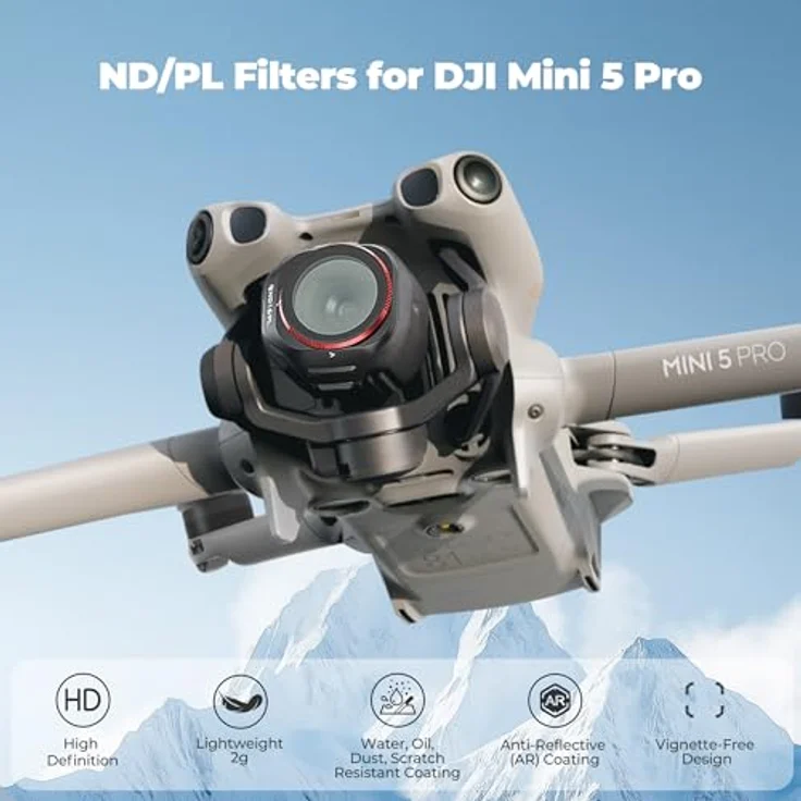 Freewell Mini 5 Pro Filters Bright Day, Filterset für DJI Mini 5 Pro mit 6 ND/PL-Filter für optimale Belichtung, Schwarz – Bild 2