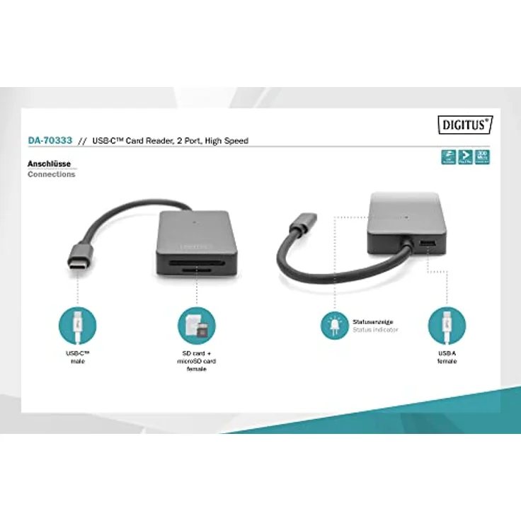 DIGITUS USB-C Kartenleser, 2 Anschlüsse UHS-II SD4.0, TF4.0, 300Mb/s – Bild 3