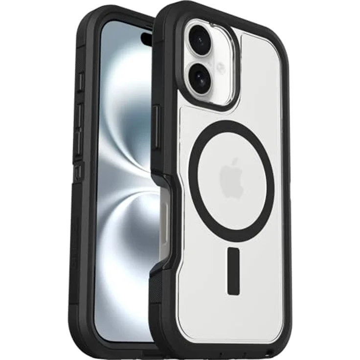 OtterBox Defender Series XT MagSafe Hülle für iPhone 16, stoßfest, Ultra-robust, 7X getestet nach Militärstandard, Transparent/Schwarz – Bild 1