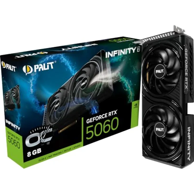 Palit GeForce RTX 5060 Infinity 2 OC V1, 8 GB GDDR7 Grafikkarte mit 3840 CUDA-Kernen, Raytracing und HDMI/DisplayPort Anschlüssen