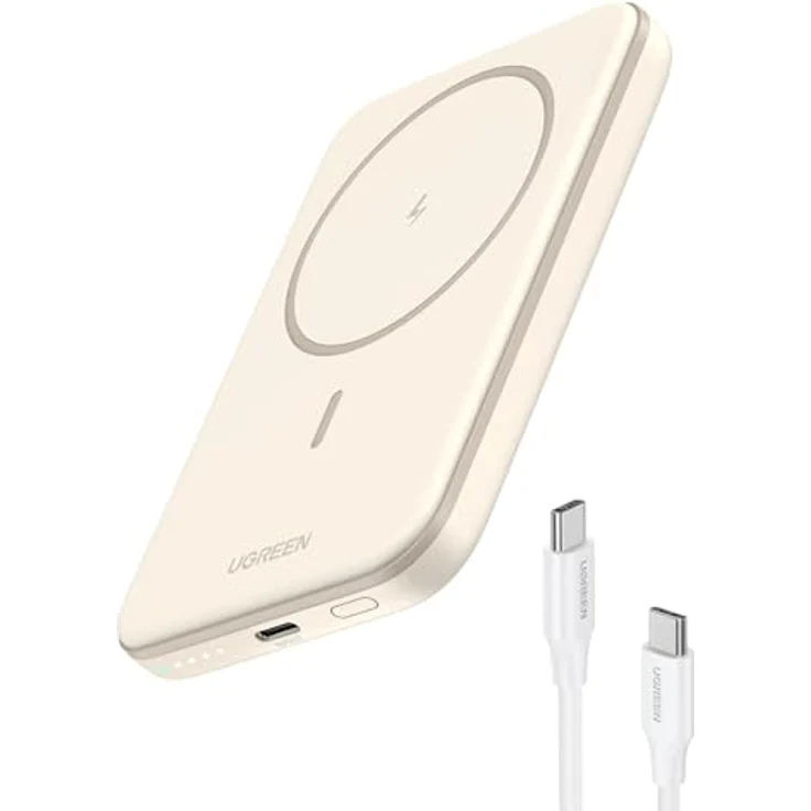 UGREEN Nexode Wireless Powerbank 5000mAh Magnetische Power Bank klein mit USB-C Schnellladefunktion, Kabellose externer Akku MagSafe kompatibel mit iPhone 15 Pro Max/Pro/15/14 Pro Max/13 Pro (Weiß) – Bild 1